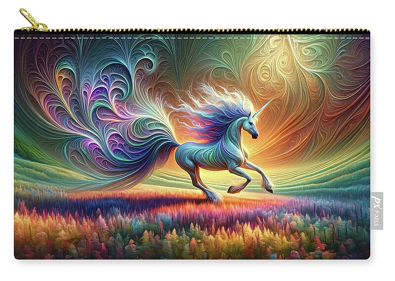 Unicorn Zip Pouch featuring the digital art The Dance of Colors by Bill And Linda Tiepelman