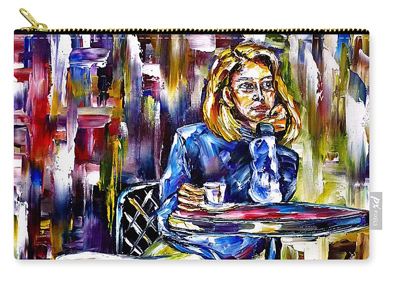 Woman In Cafe Zip Pouch featuring the painting The Espresso Drinker by Mirek Kuzniar