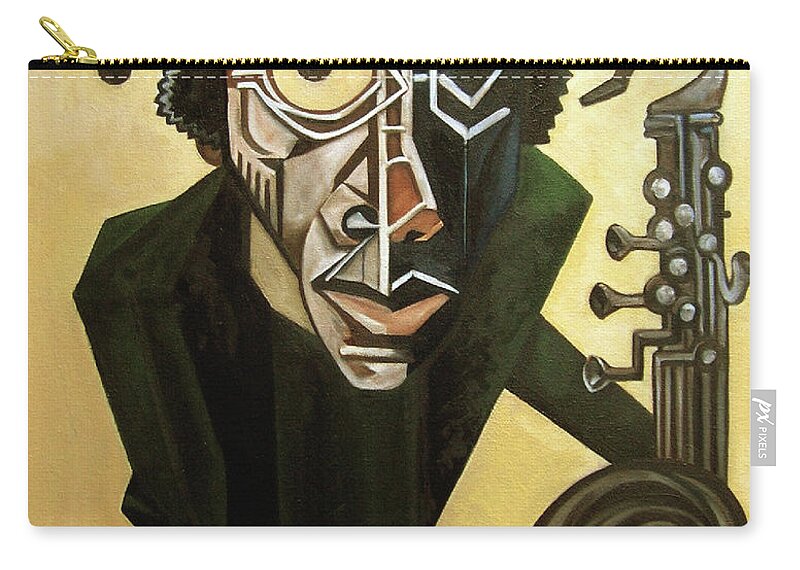 Jazz Zip Pouch featuring the painting The Ethnomusicologist / Marion Brown by Martel Chapman