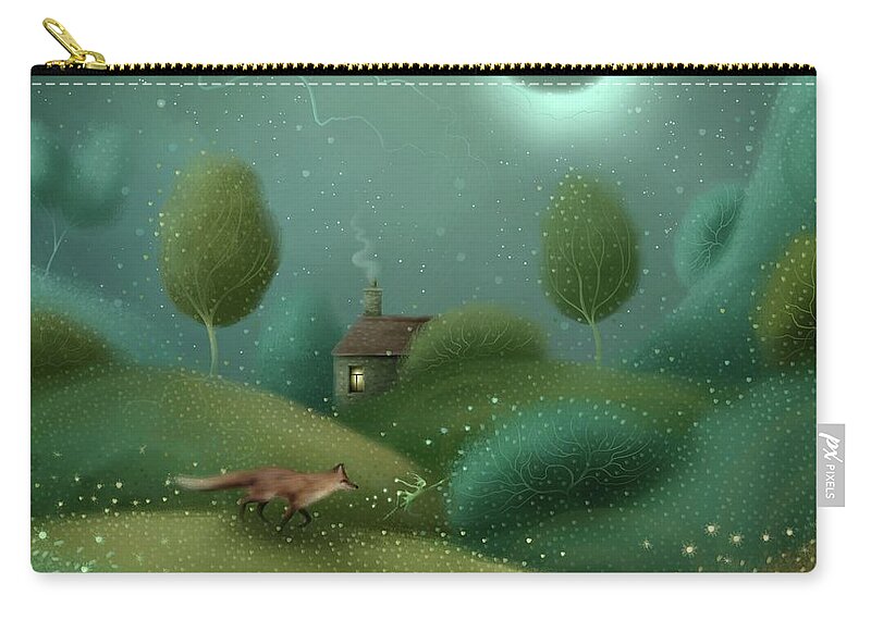Landscape Art Zip Pouch featuring the painting The Fairy Fox by Joe Gilronan