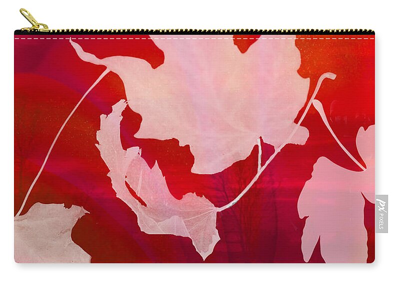 Red Zip Pouch featuring the mixed media The Falling Leaves by Moira Law