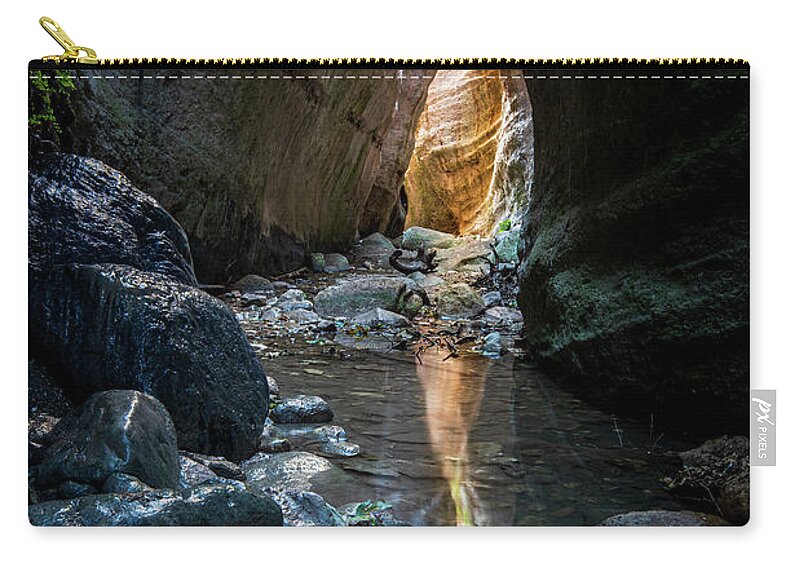 Canyon Zip Pouch featuring the photograph Last light in the gorge. by Michalakis Ppalis