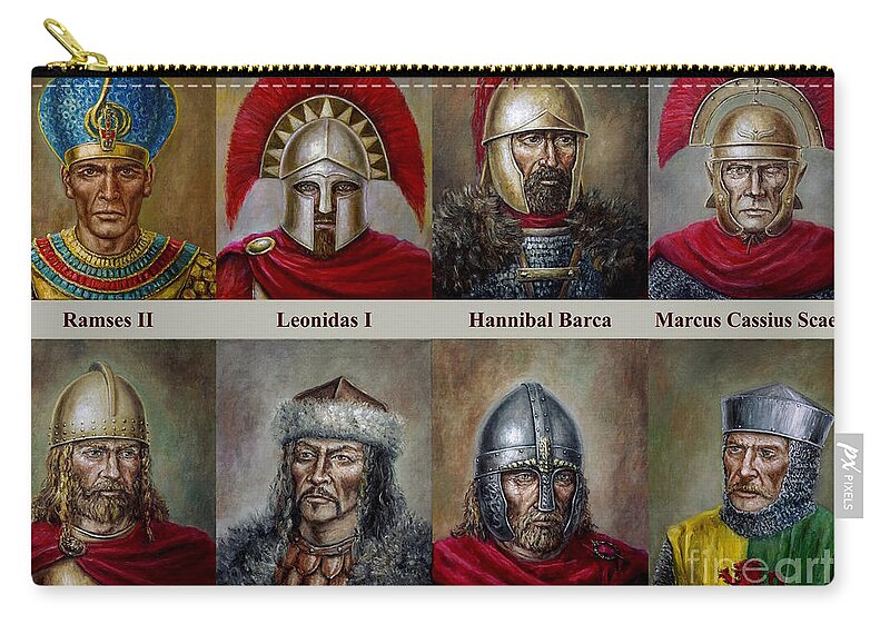 Warriors Zip Pouch featuring the painting The famous warriors II by Arturas Slapsys
