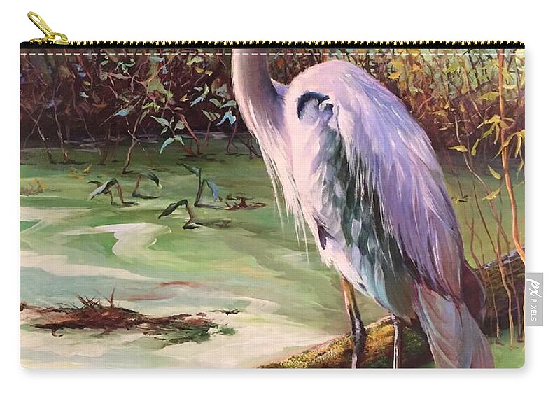 Great Heron Zip Pouch featuring the painting The Fisherman by Judy Rixom