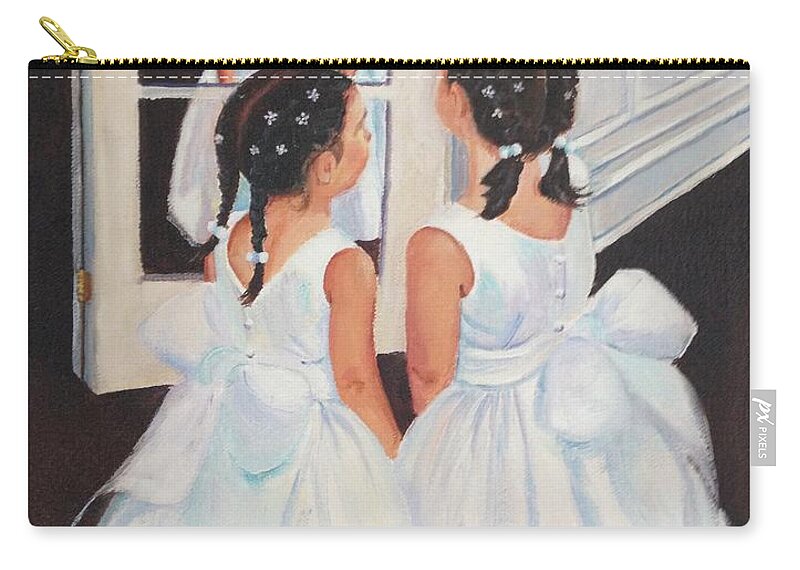 Flower Girls Zip Pouch featuring the painting The Flower Girls by Judy Rixom