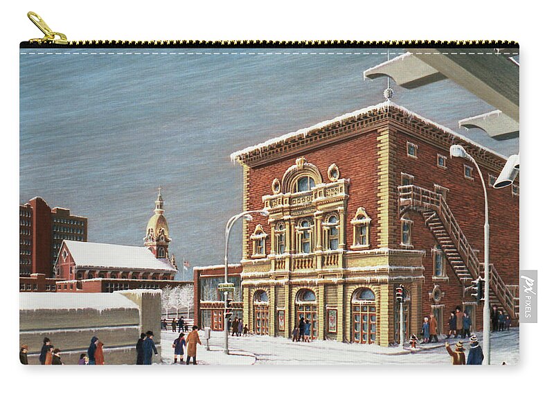 Architectural Landscape Zip Pouch featuring the painting The Folly Theater, Kansas City, MO by George Lightfoot