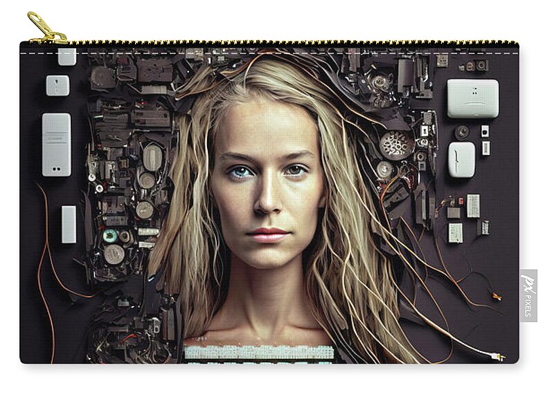 Cyborg Zip Pouch featuring the digital art The Future of AI 03 All the Parts by Matthias Hauser