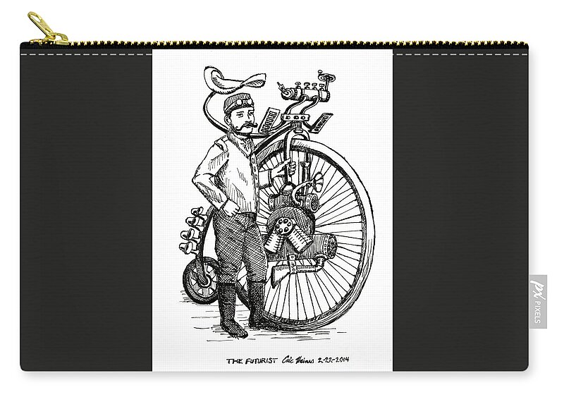 Pennyfarthing Zip Pouch featuring the drawing The Futurist by Eric Haines