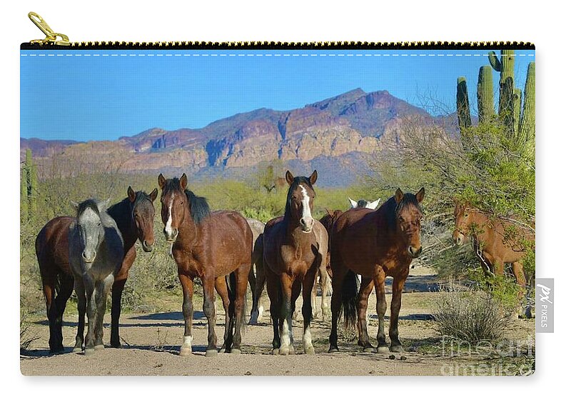 Salt River Wild Horses Zip Pouch featuring the digital art The Gangs All Here by Tammy Keyes