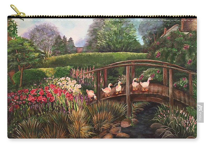 Garden Zip Pouch featuring the painting The Garden Bridge by Barbara Landry