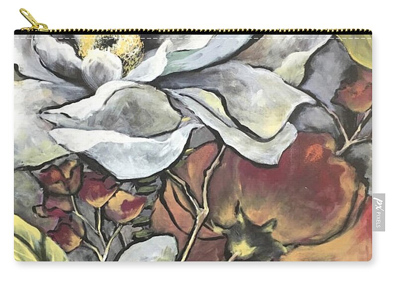 Floral Wall Art Zip Pouch featuring the painting The Gardenia and Poppy by Eleatta Diver