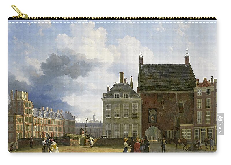 Pieter Daniel Van Der Burgh Zip Pouch featuring the painting The Gevangenpoort and the Plaats, The Hague by Pieter Daniel van der Burgh