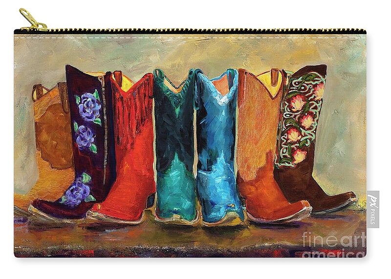 Cowboy Boots Carry-all Pouch featuring the painting The Girls Are Back In Town by Frances Marino