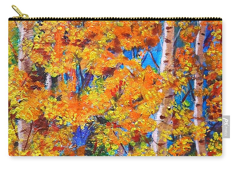 Acrylic On Canvas Zip Pouch featuring the painting The Golden Autumn by Asha Sudhaker Shenoy