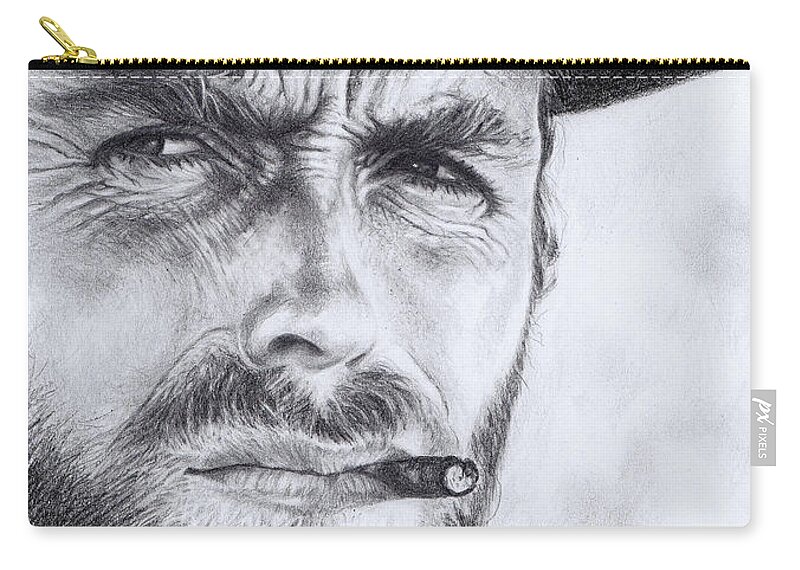 Clint Zip Pouch featuring the drawing The Good by Elaine Berger