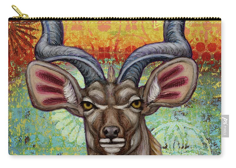 Greater Kudu Zip Pouch featuring the painting The Greatest Kudu by Amy E Fraser