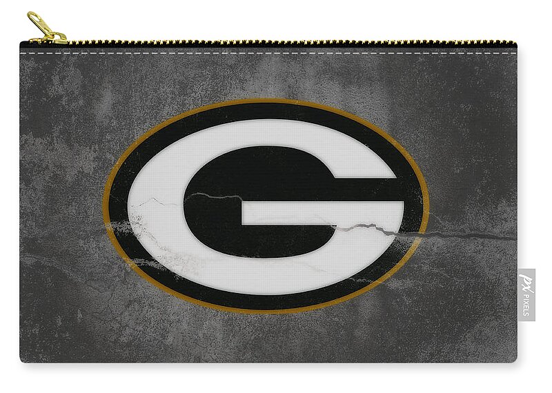 The Green Bay Packers Zip Pouch featuring the mixed media The Green Bay Packers Stone Wall 1a by Brian Reaves