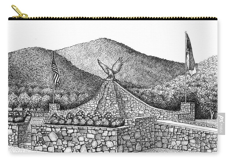 Grey Eagle Monument Zip Pouch featuring the drawing The Grey Eagle Monument in Black Mountain by Lee Pantas