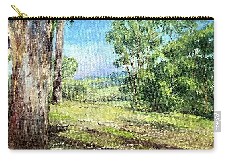 Gippsland Zip Pouch featuring the painting The Gurdies Gippsland West by Dai Wynn