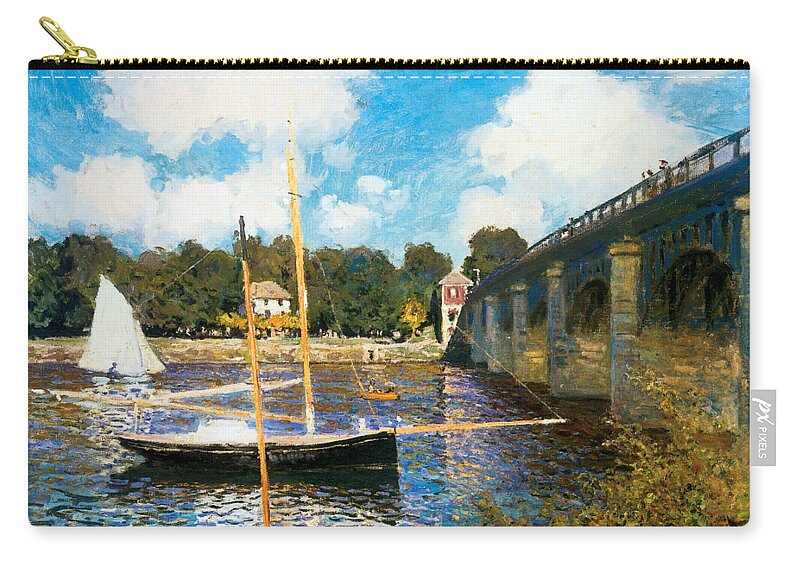 Claude Monet Zip Pouch featuring the painting The Highway Bridge at Argenteuil 1874 by Claude Monet