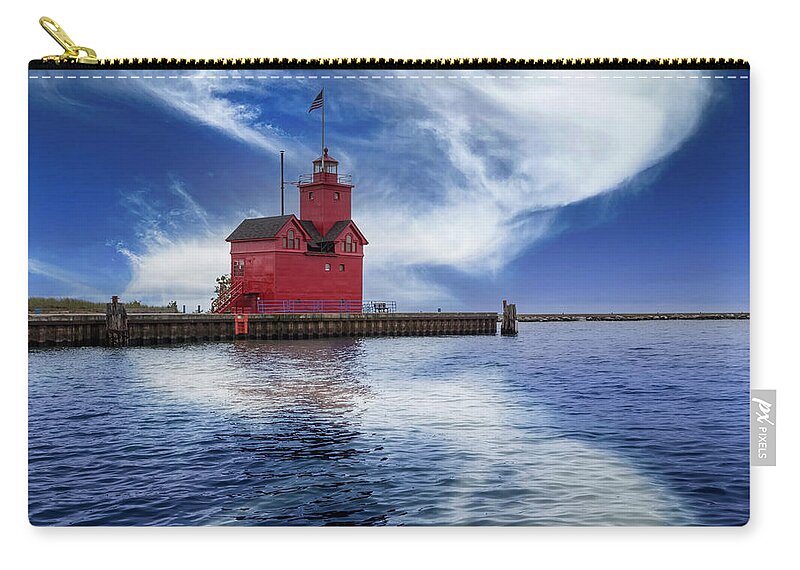 American Zip Pouch featuring the photograph The Holland Harbor Lighthouse Inlet by Debra and Dave Vanderlaan