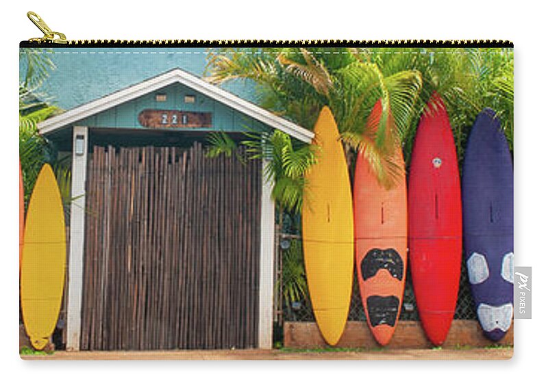 Maui Zip Pouch featuring the photograph The House of Surfboards by Doug Davidson