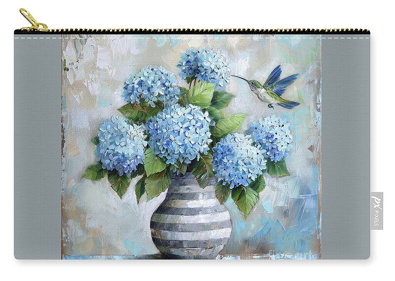 Hydrangeas Zip Pouch featuring the painting The Hummingbird And The Hydrangea's by Tina LeCour