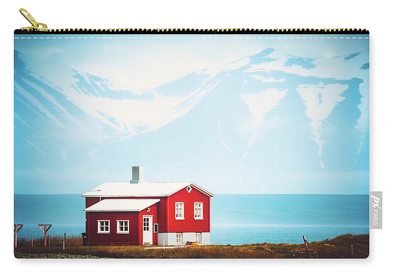 Landscape Zip Pouch featuring the photograph The Icelandic Fjord House by Philippe Sainte-Laudy