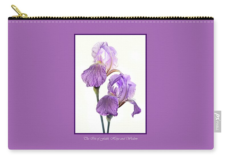 Macro Zip Pouch featuring the photograph The Iris of Faith Hope and Wisdom Card by Nancy Griswold