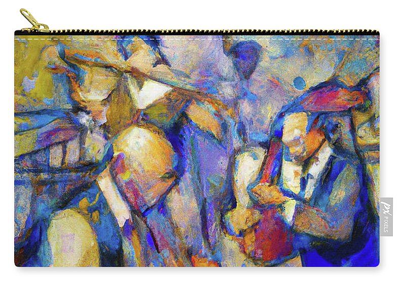 Jazz Band Zip Pouch featuring the painting The Jazz Club by Richard Day