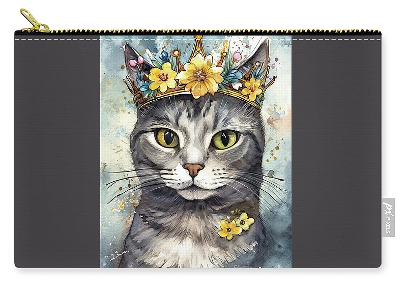 Gray Kitten Zip Pouch featuring the painting The Kitten Queen by Tina LeCour