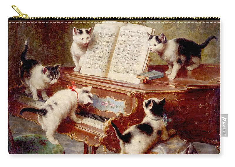 Carl Reichert Zip Pouch featuring the painting The Kittens Recital by Carl Reichert