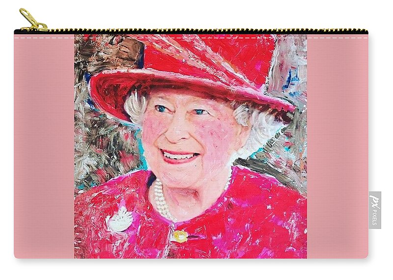 Her Majesty Zip Pouch featuring the painting The late Queen Elizabeth by Sam Shaker