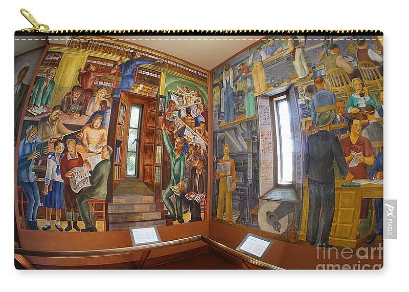 Coit Tower Murals Zip Pouch featuring the photograph The Library and News-Gathering by Tony Lee