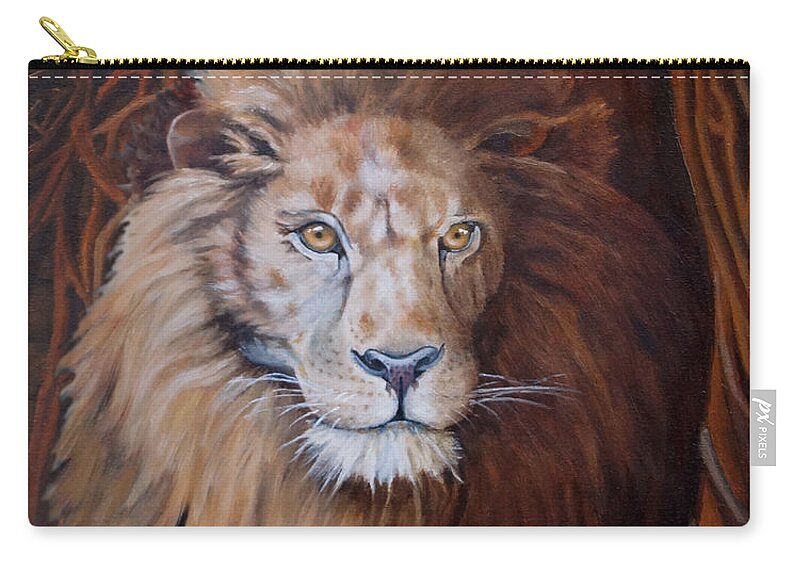 Lion Zip Pouch featuring the painting The Lion by Ken Kvamme