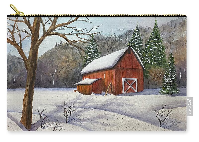 Barn Zip Pouch featuring the painting The Little Red Barn by Joseph Burger