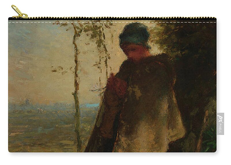 The Little Shepherdess Zip Pouch featuring the painting The Little Shepherdess, 1868-1872 by Jean-Francois Millet