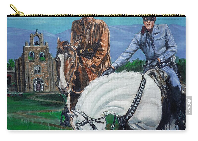 Lone Ranger Zip Pouch featuring the painting The Lone Ranger and Tonto Tribute by Bryan Bustard