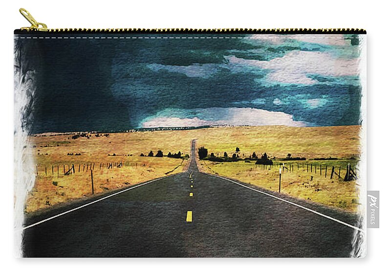 Eastern Oregon Zip Pouch featuring the photograph The Long Road Ahead w/ Dream Vignette Border by Tammy Bryant