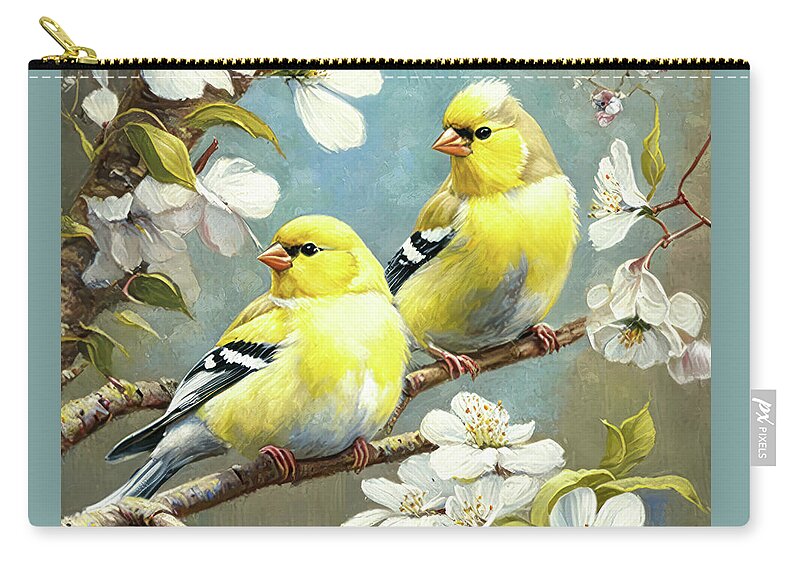 American Goldfinches Zip Pouch featuring the painting The Lovely Goldfinches by Tina LeCour