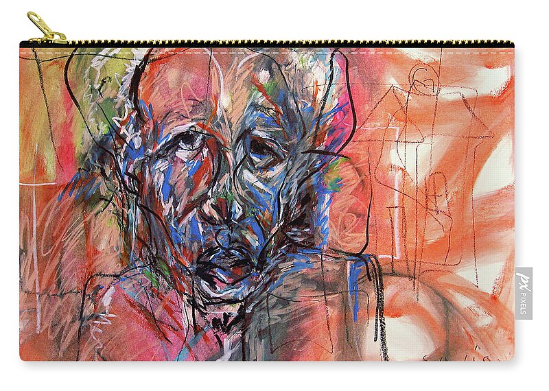 African Art Zip Pouch featuring the painting The Man I See by Winston Saoli 1950-1995