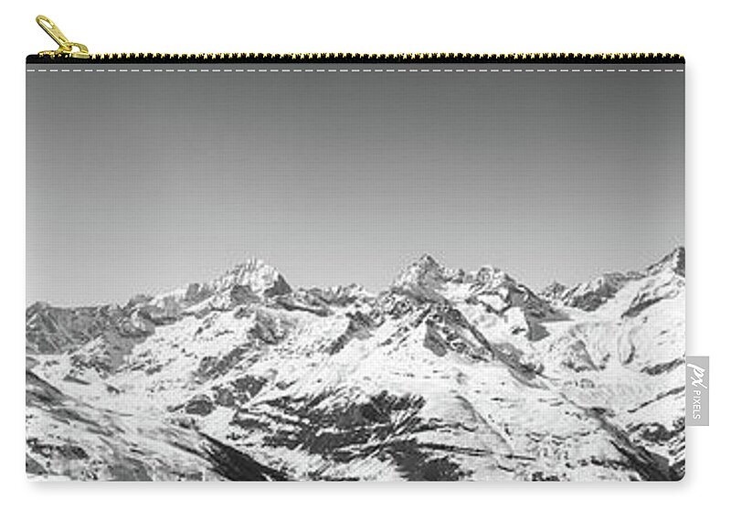 Alpine Carry-all Pouch featuring the photograph The Matterhorn and Swiss Mountains Panorama BW by Rick Deacon