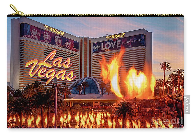 Post Card Zip Pouch featuring the photograph The Mirage Volcano at Sunset Post Card by Aloha Art