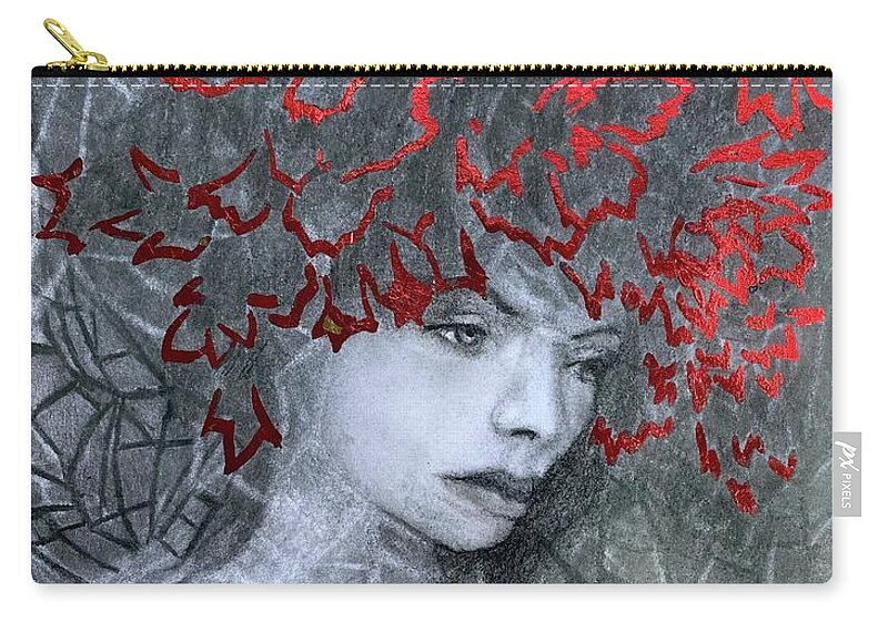 The Mirror Cracked Zip Pouch featuring the drawing The Mirror Cracked by Nadija Armusik