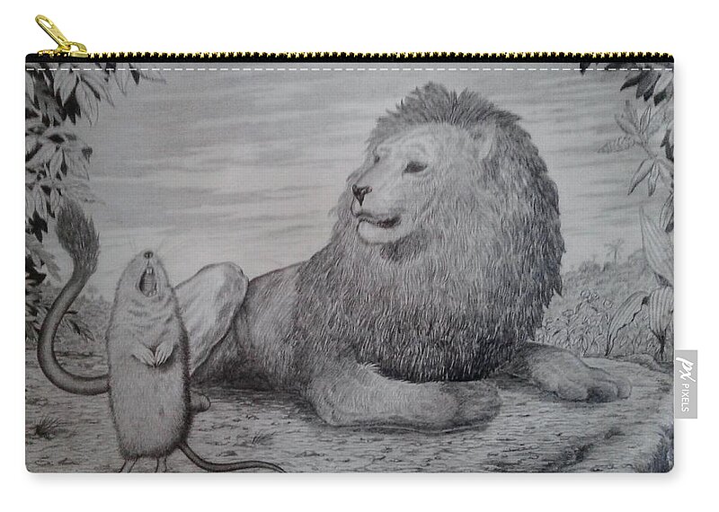 Lion Zip Pouch featuring the painting The Mouse That Roared by James RODERICK
