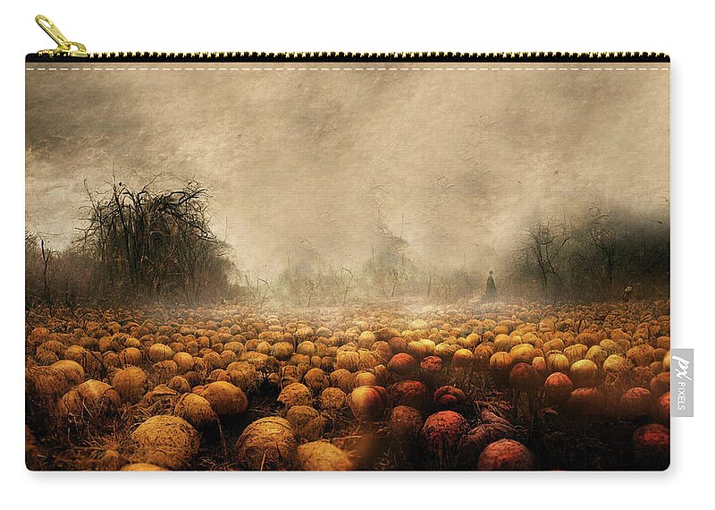 Halloween Zip Pouch featuring the mixed media The Mysterious Field of Pumpkins by Colleen Taylor