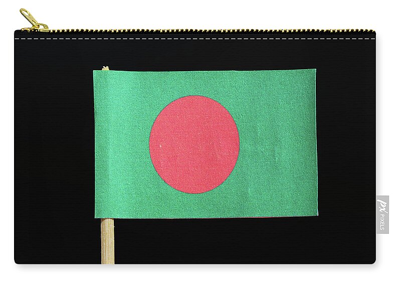  Bangladesh Zip Pouch featuring the photograph The national flag of Bangladesh on toothpick on black background. A red disc on a green field by Vaclav Sonnek