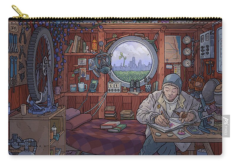 Digital Art Zip Pouch featuring the digital art The Naturalist's Cabin by EvanArt - Evan Miller