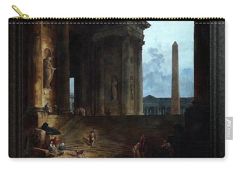 The Obelisk Zip Pouch featuring the digital art The Obelisk by Hubert Robert Old Masters Classical Fine Art Reproduction by Rolando Burbon