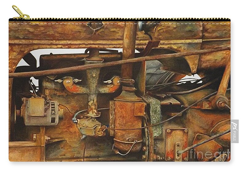 Rust Zip Pouch featuring the drawing The Old Iron Mule by David Neace